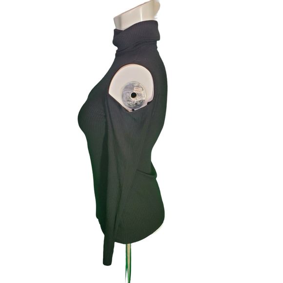 Bailey 44 Black Turtleneck Top Ribbed Cold-Shoulder Soft Top sz S - Picture 2 of 5